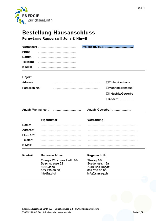 Bestellung Hausanschluss Fernwärme Rapperswil-Jona und Hinwil