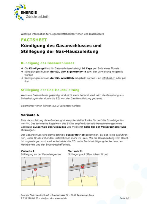 Factsheet Stilllegung Gasanschluss
