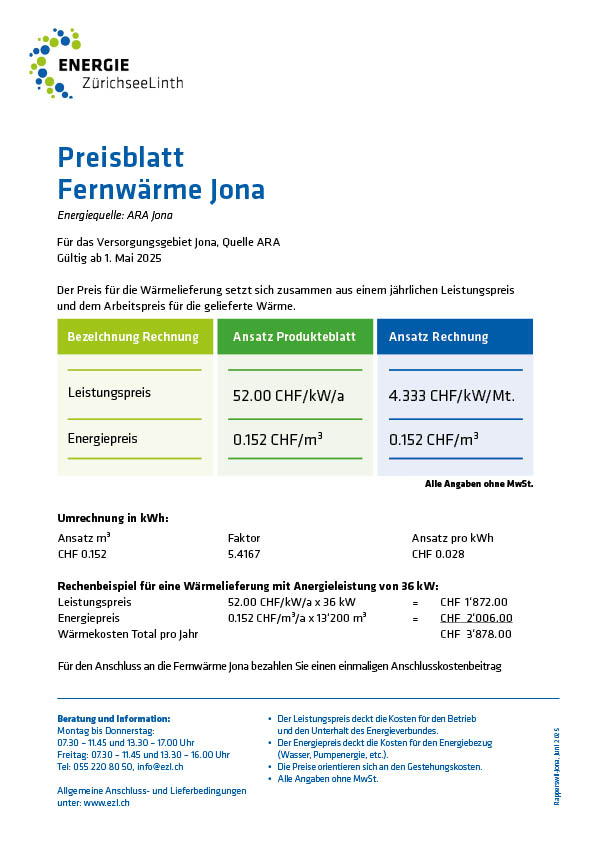 Preisblatt Fernwarme Jona 20250501